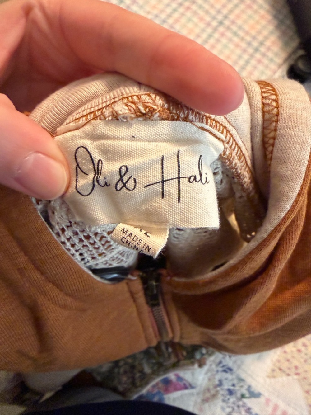 Boho Patchwork Zip-Up Hoodie in Brown, Cream & Olive Floral - Picture 4 of 4